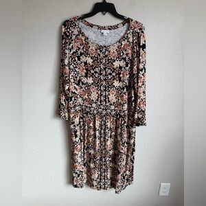 J.Jill Black Cream Floral Print Long Sleeve A-Line Dress Womens XL Bohemian